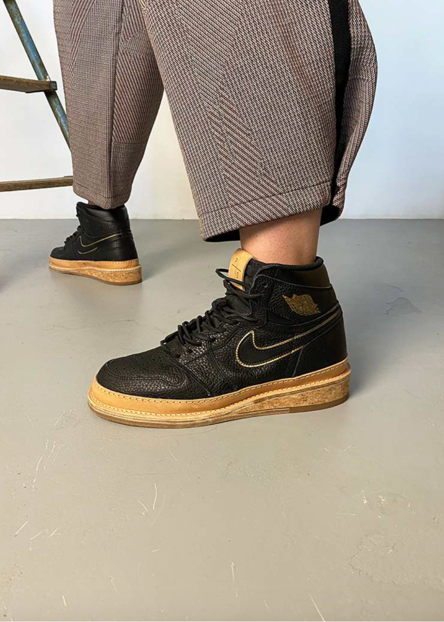 Peterson Stoop Nike Air Jordan 1 Black Tan Leather with Peterson Stoop Nike Air Jordan 1 Black Tan Leather with